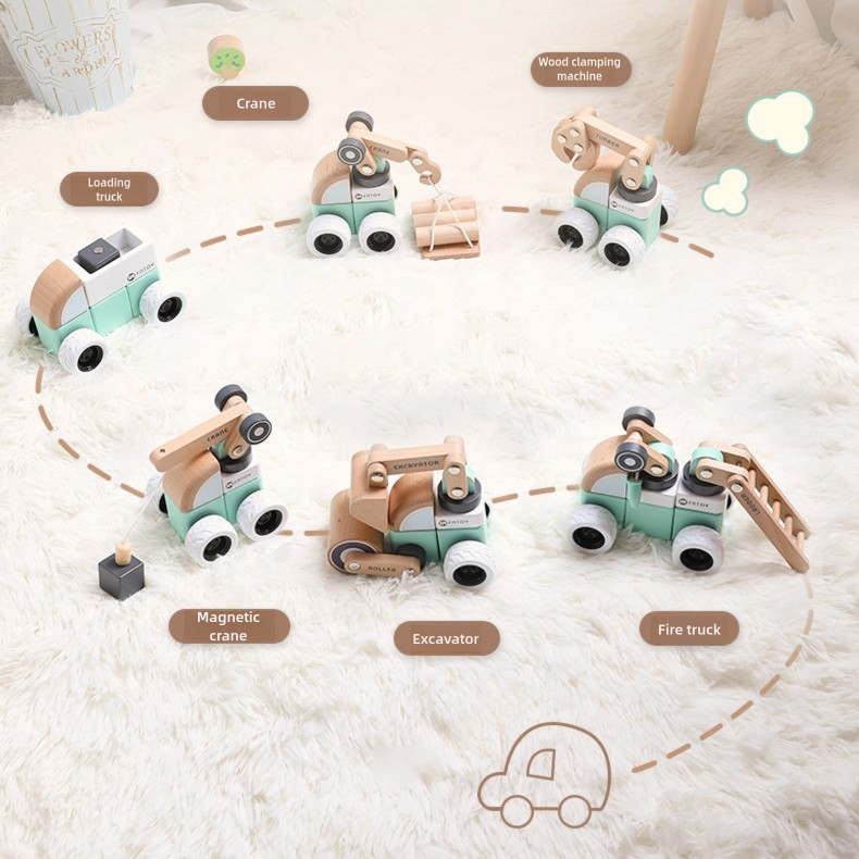 Modular Wooden Construction Vehicle Building Blocks