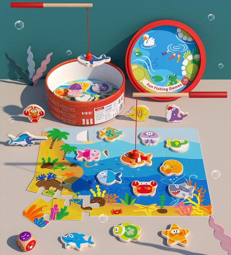 Wooden Magnetic Fishing Game for Toddlers – Ocean Animals Catching Toy