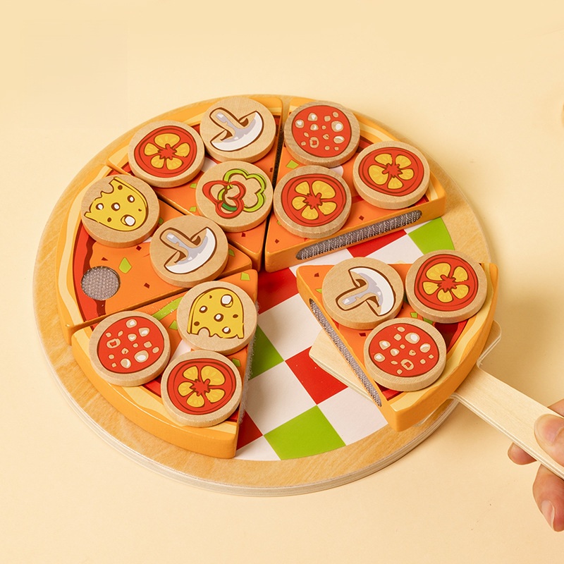 Wooden Pretend Play Pizza Cutting Set – Kids Chef Role Play Kitchen