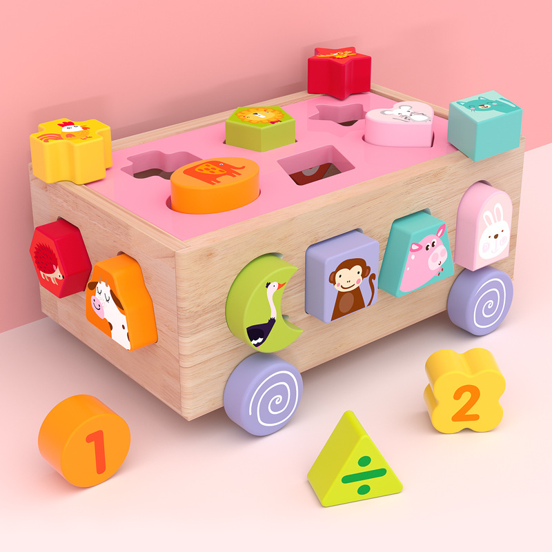 Wooden Multi-Shape Sorter Pull Cart