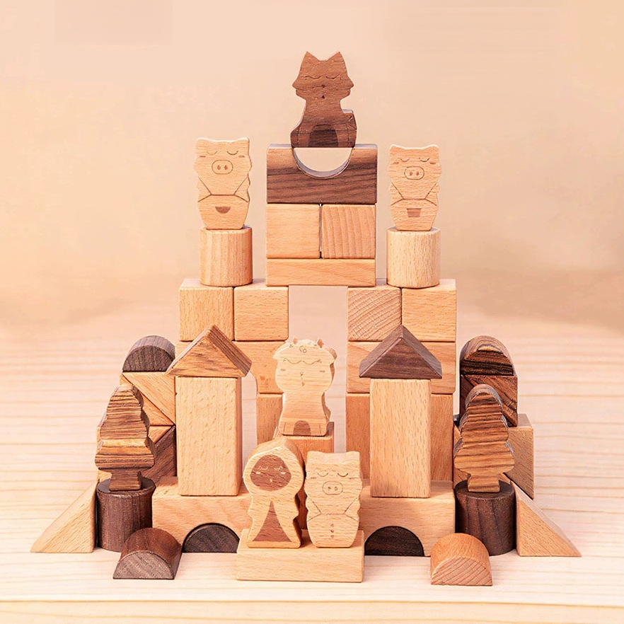 Large Chunky Natural Wood Building Blocks – Premium Beech & Walnut